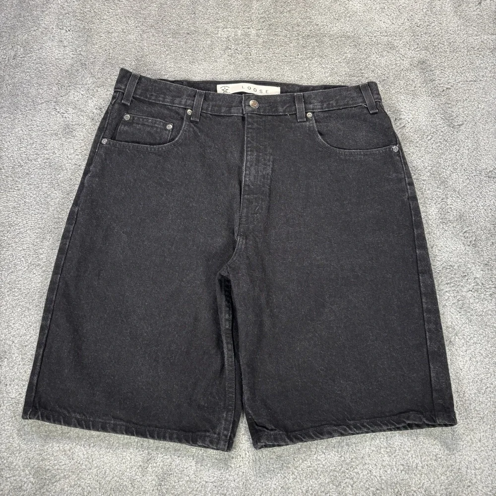 Vintage Arizona Jean Shorts Mens 34 Loose Dark Wash Black Denim Cotton Baggy Y2K